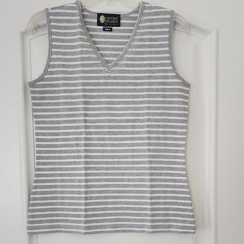 Christine Alexander Silver Striped Tank Top